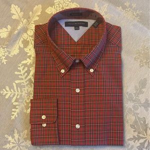 Tommy Hilfiger -Regular Fit Long Sleeve Red Plaid Dress Shirt size 16 1/2 -34/35